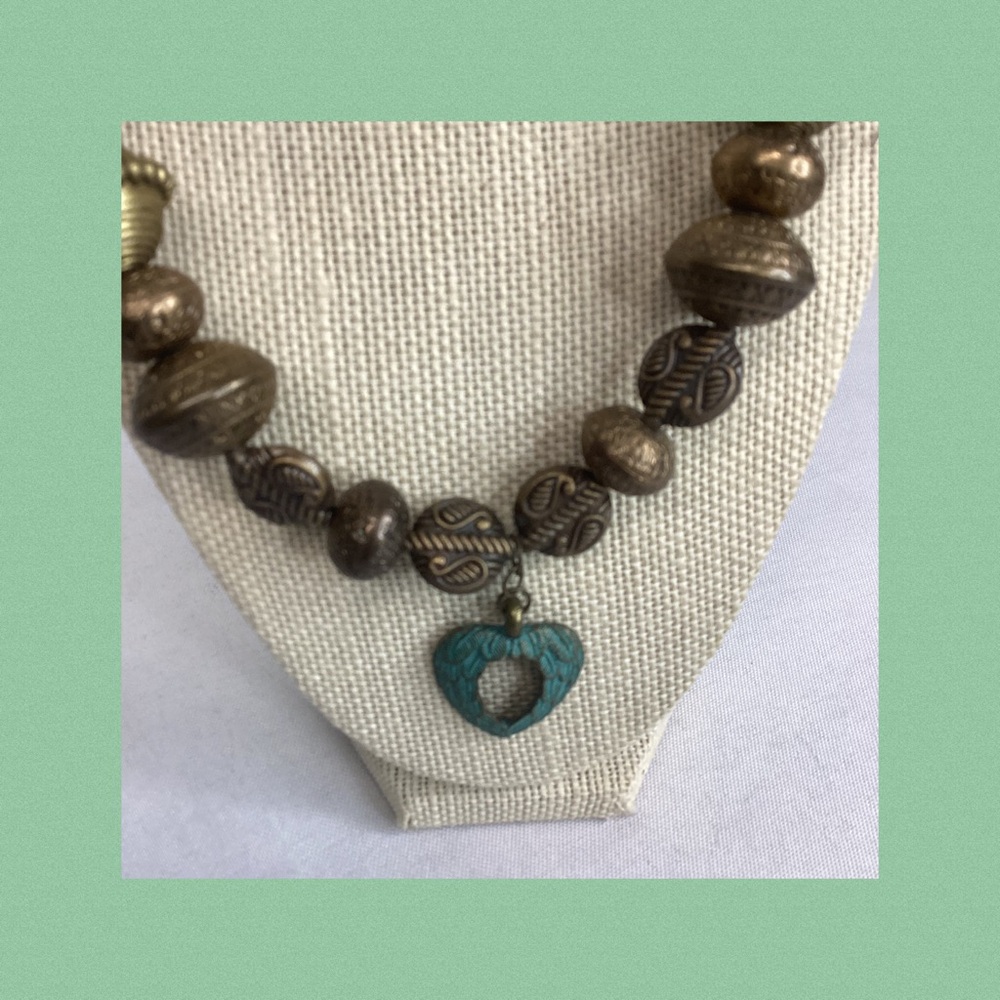 Bronze and Turquoise Heart Pendant Necklace